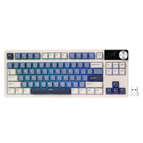 Bezprzewodowa klawiatura do gier Royal Kludge S85 TKL (układ amerykański (QWERTY), 80% (TKL), niebieski horyzont, przełącznik beżowy, RGB, hot swap, 2,4 GHz | USB-C | Bluetooth)
