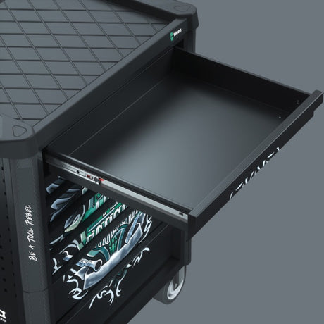 Wózek warsztatowy Wera 9700 Tool Rebel 1, 94-częściowy wózek narzędziowy (czarny, z 4 wkładkami z pianki gumowej z narzędziami)