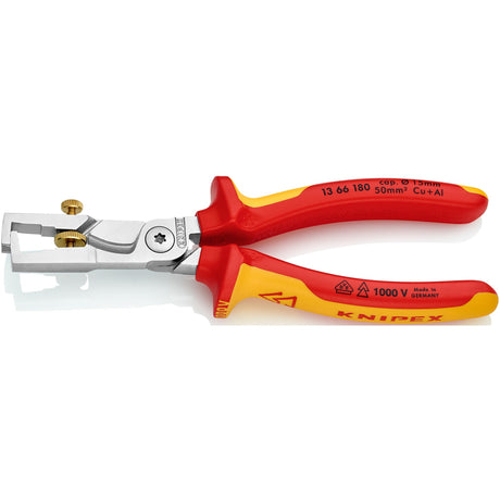 Szczypce do ściągania izolacji Knipex strix 13 66 180 vde (czerwono-żółte, długość 180mm, ze śrubą radełkowaną)