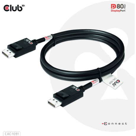 Kabel z certyfikatem Club 3D DisplayPort 2.1 Vesa DP80 męsko-męski (czarny, 1,2 m, 4K 240 Hz, 8K 60 Hz, 80 Gb/s)