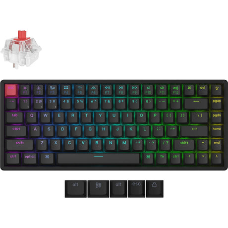 Klawiatura mechaniczna Keychron k2 qmk-j1 rgb (czarna, układ amerykański (qwerty), super czerwony, 75%, diody rgb, cherry double-shot pbt, hot swap, bluetooth 5.2 | usb-c)