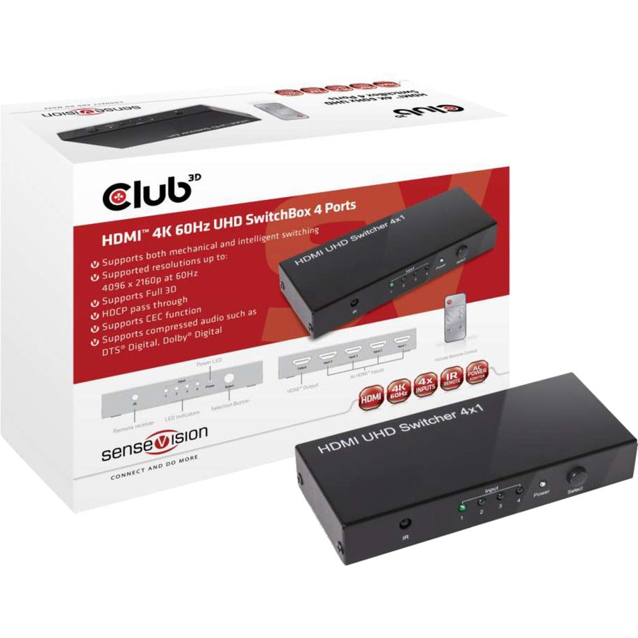 Adapter 4-portowy Club 3D HDMI 2.0 UHD Switchbox (czarny, CSV-1370)