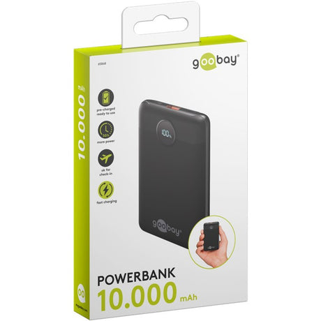 Kompaktowy power bank Goobay 10 000 mAh (czarny, 10 Ah, 1x USB-A, 1x USB-C, zasilanie, szybkie ładowanie)