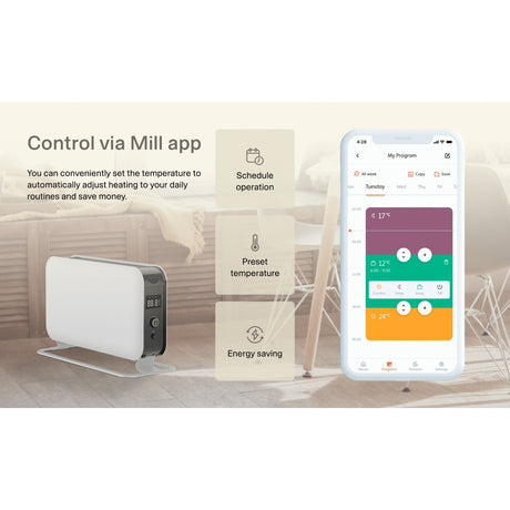 Grzejnik konwektorowy Mill Wi-Fi co1500maxwifi3 (biały czarny, 1500 watów, Wi-Fi + kontrola aplikacji)