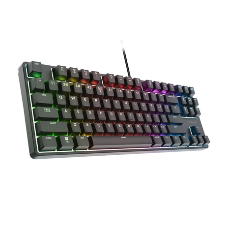 Kompaktowa mechaniczna klawiatura do gier Trust GXT 864 Cada (czarna, układ amerykański (Qwerty), Huano Brown, RGB)