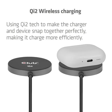 Club 3d cac-3027 qi2 25w draadloze oplader (zwart, 1x usb-c, qi-gecertificeerd, magsafe-compatibel, magnetisch pad)