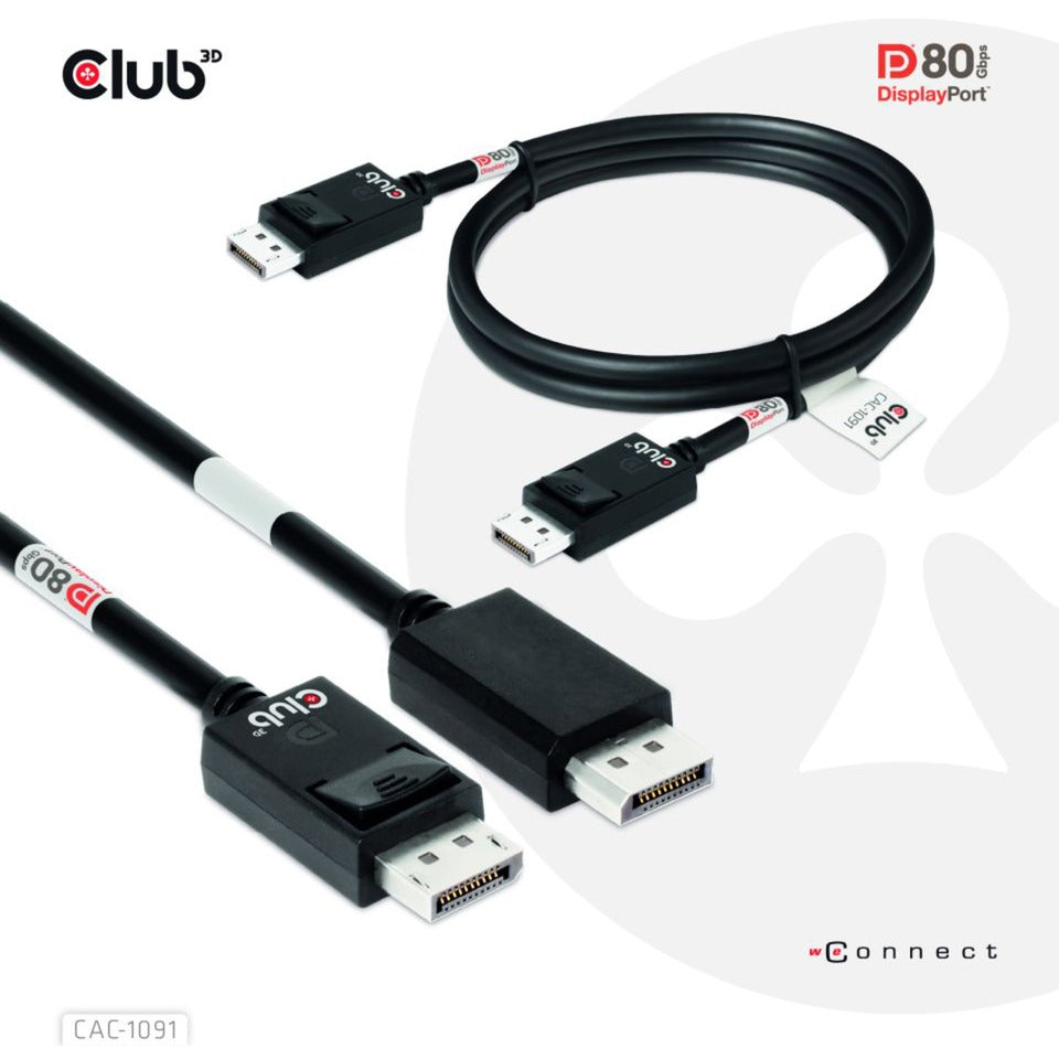 Kabel z certyfikatem Club 3D DisplayPort 2.1 Vesa DP80 męsko-męski (czarny, 1,2 m, 4K 240 Hz, 8K 60 Hz, 80 Gb/s)