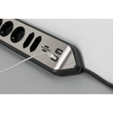 Brennerstuhl ®estilo narożna listwa przyłączeniowa z funkcją ładowania USB 6-kierunkowa 4x gniazdo ochronne 2x euro srebrny czarny