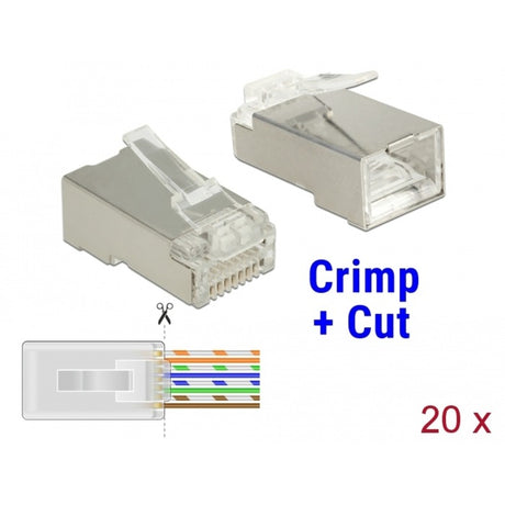 Delock wtyk rj45 zaciskany+przycięty kat.6 stp (przezroczysty, 20 sztuk)