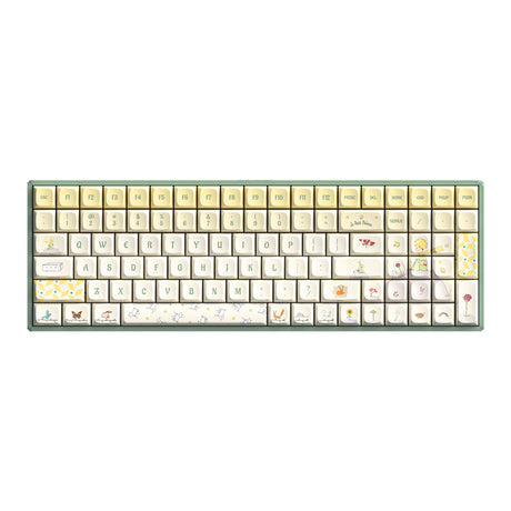 Mechaniczna klawiatura do gier Iqunix F97 Floral Date RGB (zielona, układ USA (QWERTY), Gateron Red, 96%, diody RGB, możliwość wymiany podczas pracy, pbt, 2,4 GHz | bluetooth 5.1 | USB-C)