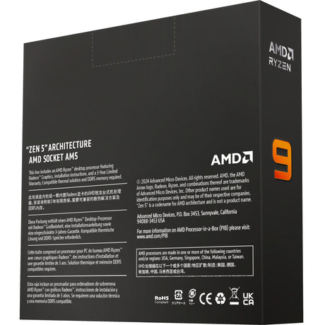Procesor AMD Ryzen 9 9950x, 4,4 GHz (5,7 GHz Turbo Boost) z gniazdem AM5 (odblokowany, w pudełku)