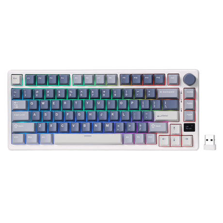 Bezprzewodowa klawiatura do gier Royal Kludge M75 (układ amerykański (QWERTY), 75%, błękit oceanu, przełącznik taśmowy, RGB, hot swap, 2,4 GHz | USB-C | Bluetooth)