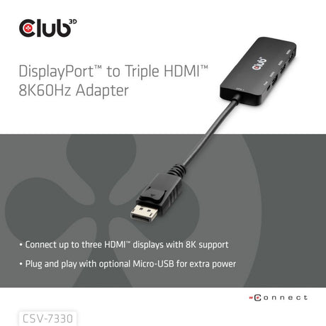 Port wyświetlacza Club 3D na potrójny koncentrator HDMI 8K60 Hz (czarny)