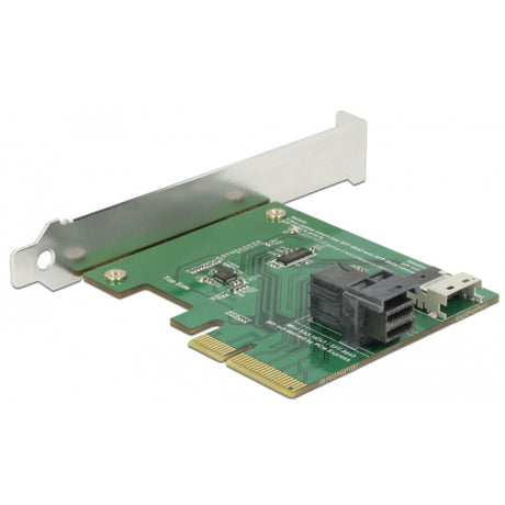 Delock Karta pci express x4 u.2 nvme do 1 x wewnętrzna sff-8654 4i + 1 x wewnętrzna sff-8643 – adapter niskoprofilowy (srebrny)