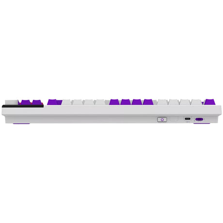 Mechaniczna klawiatura do gier Lorgar kbp70tklw rgb (biała, układ amerykański (qwerty), logar toksyczny fiolet, 80% (tkl), rgb, możliwość wymiany podczas pracy, podwójny strzał pbt, bluetooth | 2,4 ghz | usb)