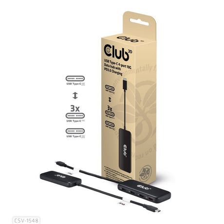 Koncentrator danych Club 3D USB-C 4-portowy 10G z koncentratorem USB PD3.0 (czarny)
