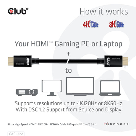Certyfikat Club 3D ultra high speed HDMI 2.1 kabel męsko-męski (czarny, 2 metry, 4K 120 Hz, 8K 60 Hz, 48 Gb/s)