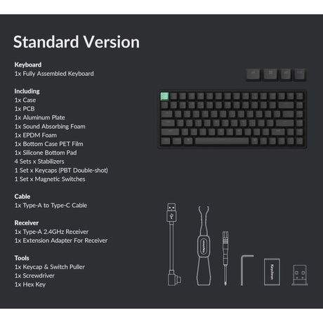 Keychron k2 he-j1 wersja standardowa klawiatura mechaniczna rgb (czarna, układ amerykański (qwerty), mgławica magnetyczna gateron z podwójną szyną, 75%, rgb, osa double-shot pbt, hot swap, 2.4ghz | bluetooth 5.2 | usb-c)