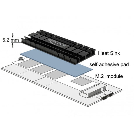 Delock Radiator płaski 70 mm dla modułu m.2 (czarny)