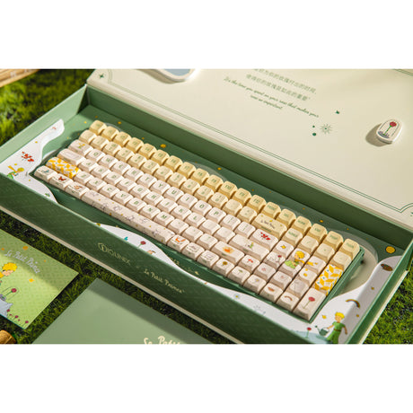 Mechaniczna klawiatura do gier Iqunix F97 Floral Date RGB (zielona, układ USA (Qwerty), iqunix Little Prince, 96%, diody RGB, możliwość wymiany podczas pracy, pbt, 2,4 GHz | bluetooth 5.1 | USB-C)