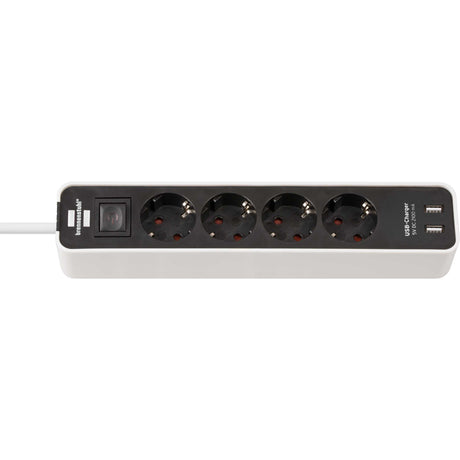 Listwa zasilająca Brennerstuhl ecolor 4-kierunkowa z 2 portami ładowania USB-A 5V 2,10A, 10,5W (gniazdo z USB-A i przełącznikiem oraz kablem 1,5 m)