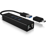 Icy box ib-hub1419-lan koncentrator USB (czarny, 3x USB-A 3.2 (5 Gbit s), 1x LAN)