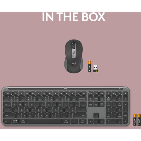 Zestaw bezprzewodowych komputerów stacjonarnych Logitech mk950 Signature Slim (grafit, układ USA-International (QWERTY), 400 - 4000 dpi)
