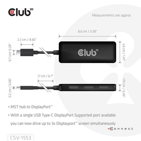 Koncentrator Club 3D USB-C na Triple DisplayPort MST (czarny, 4K60 Hz)