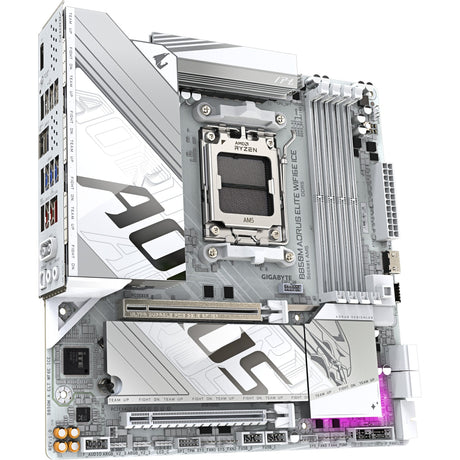 Płyta główna Gigabyte B850M Aorus Elite WiFi6E Ice Socket AM5 (srebrno-biała, RAID, 2,5 GB-LAN, WiFi 6E, BT, dźwięk, µATX)