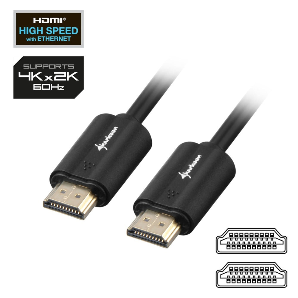 Kabel Sharkoon HDMI 2.0 (czarny, 1 metr, 4k)