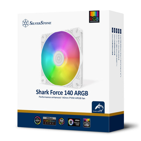 Wentylator obudowy Silverstone Shark Force 140 argb (biały, 140 x 140 x 25 mm, pwm, 4-1 pin argb (led 5 V))