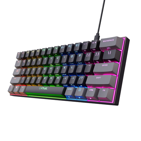 Trust GXT 867 Acira mini mechaniczna klawiatura do gier 60% (czarna, układ US (QWERTY), Outemu Red, 60%, RGB)