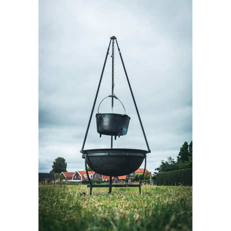 Zestaw ogniskowy Windmill do grilla na drewno (czarny, misa paleniskowa | rama (podstawa) | grill | pojemniki ze stali nierdzewnej)