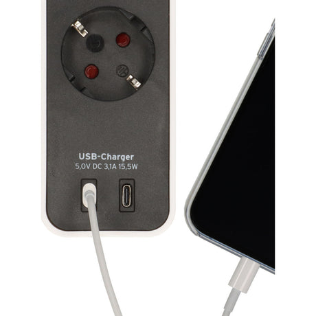 Brennerstuhl ecolor 4-kierunkowa listwa zasilająca z 2 portami ładowania USB (listwa zasilająca USB-C z przełącznikiem i kablem 1,5 m)