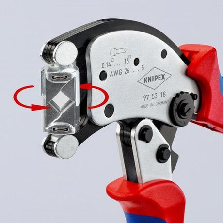 Knipex twistor 16 samonastawnych szczypiec do zaciskania tulejek (czerwony niebieski, z obrotową głowicą zaciskającą)