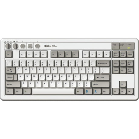 Klawiatura mechaniczna 8bitdo retro m edycja (szara, układ us (qwerty), kailh box biała, 80% (tkl), bluetooth low Energy, bezprzewodowa 2.4g, USB)