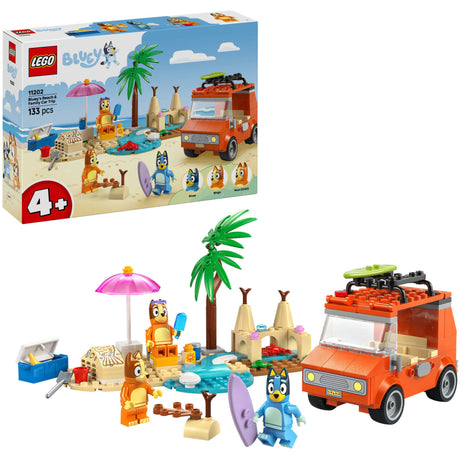 Lego Bluey - zabawka konstrukcyjna dojazd samochodem Bluey'ego na plażę (11202)