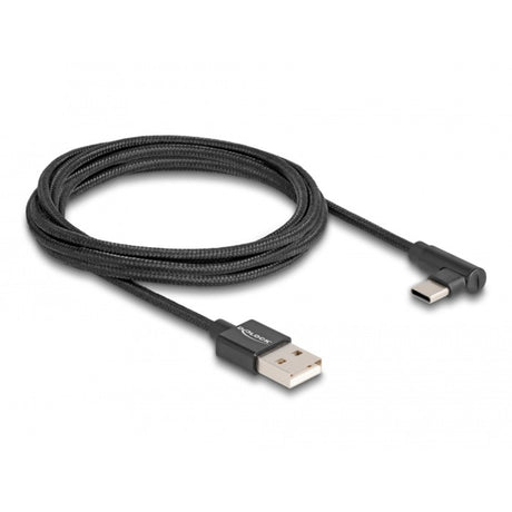 Delock Kabel USB-A 2.0 męski > USB-C męski (czarny, 2 metry, z rękawem, 90°)