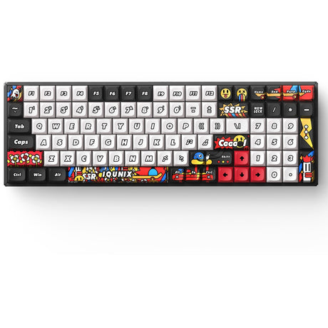 Bezprzewodowa klawiatura mechaniczna Iqunix f97 graffiti diary (czarna, układ amerykański (qwerty), wiśnia mx czerwona, 96%, diody rgb, możliwość wymiany podczas pracy, pbt, 2,4 GHz | bluetooth 5.1 | usb-c)