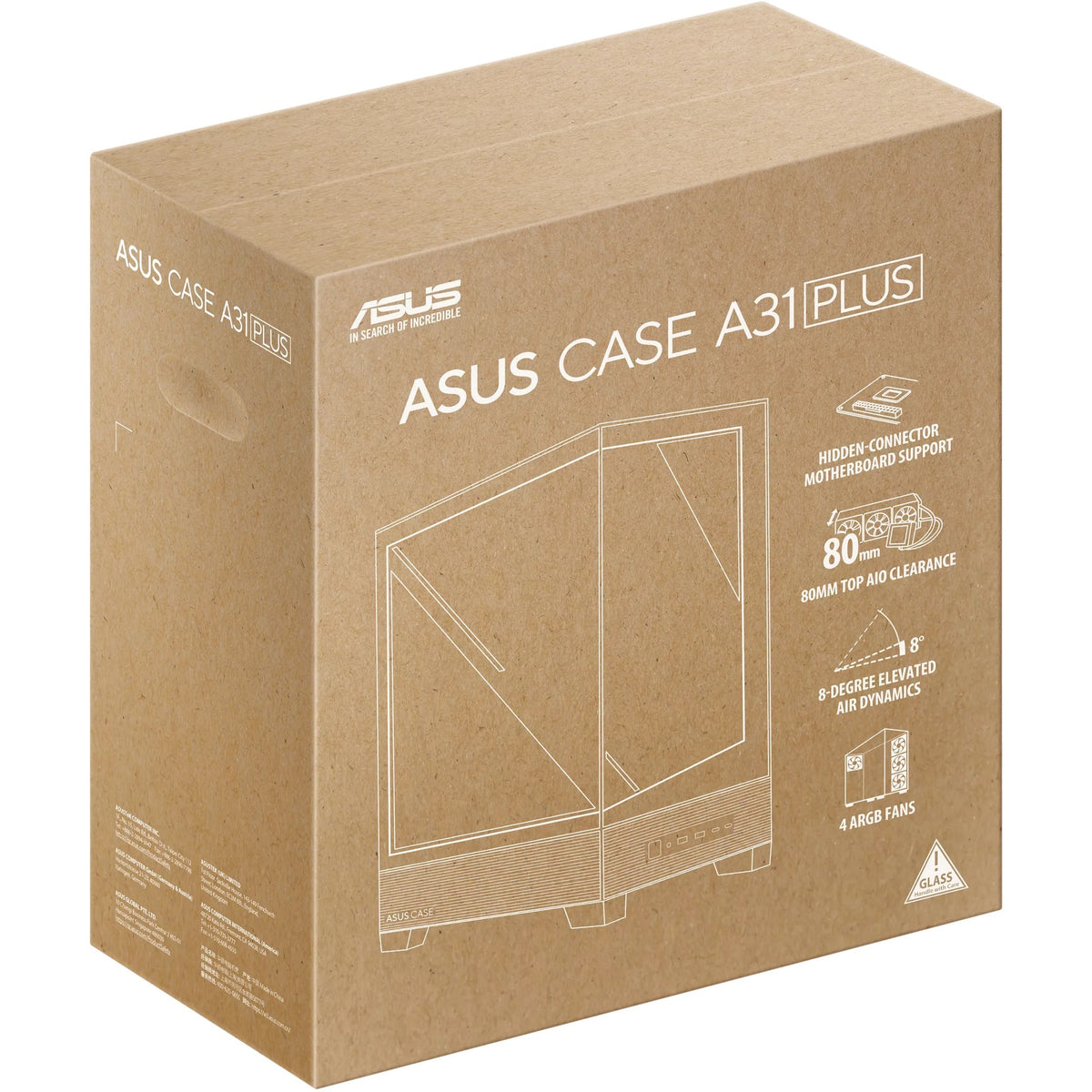 Obudowa midi tower Asus a31 plus (biała | 2x USB-A | 2x USB-C | szkło hartowane)