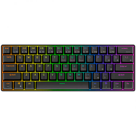 Bezprzewodowa klawiatura mechaniczna Royal Kludge RK61 (czarna, układ US (QWERTY), 60%, czerwony przełącznik, RGB, hot swap, 2,4 GHz | USB-C | Bluetooth)