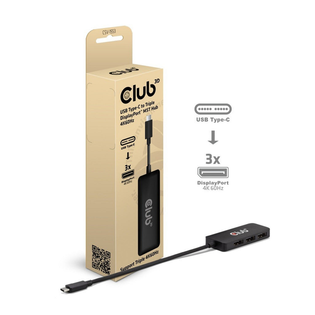 Koncentrator Club 3D USB-C na Triple DisplayPort MST (czarny, 4K60 Hz)