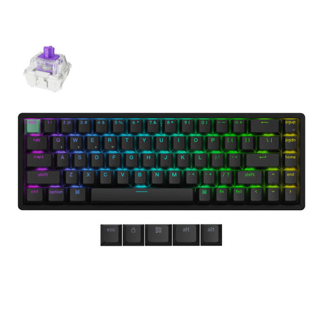 Klawiatura mechaniczna Keychron k6 he-j1 rgb (czarna, układ amerykański (qwerty), mgławica magnetyczna gateron z podwójną szyną, 65%, diody rgb, wiśniowy podwójny strzał pbt, hot swap, usb-c | 2,4 ghz | bluetooth 5.1)