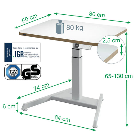 Biurko Leitz ergo typu sit-stand elektryczne - regulowana wysokość - małe biurko - z funkcją pamięci - 80 x 60 cm - biały
