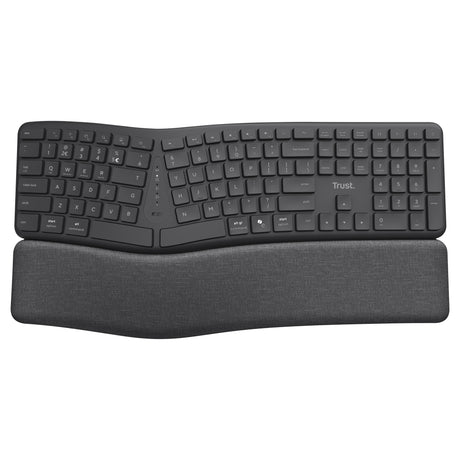 Ergonomiczna klawiatura bezprzewodowa Trust Keyra (czarna, układ US (QWERTY), 100%, 2,4 GHz USB | Bluetooth)