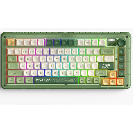 Bezprzewodowa klawiatura mechaniczna kempingowa Iqunix Zx75 (zielona, układ amerykański (QWERTY), wiśniowy mx brązowy, 75%, diody RGB, możliwość wymiany podczas pracy, podwójny strzał pbt, 2,4 GHz | bluetooth 5.1 | USB-C)