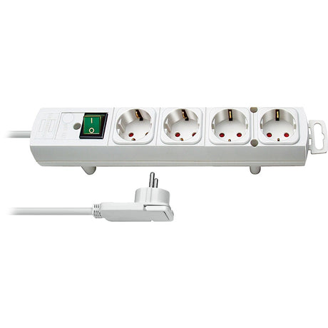 Brennerstuhl Comfort-line Plus listwa zasilająca 4-kierunkowa (z płaską wtyczką, przełącznikiem, kablem o długości 2 m i bardzo dużymi odległościami od gniazd) kolor: biały