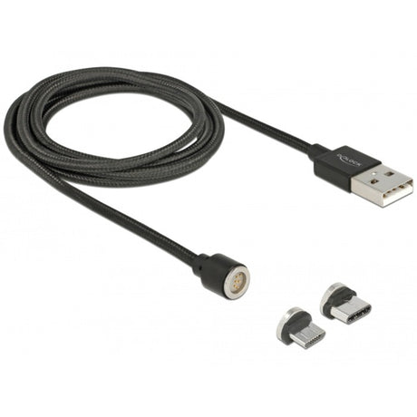 Delock Zestaw magnetycznego kabla USB do transmisji danych i ładowania dla micro USB USB typu C (czarny, 1,1 m)