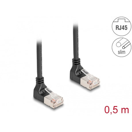 Delock kabel sieciowy rj45 kat.6a s ftp slim 90° w górę pod kątem do góry kabel 0,5 m (czarny)