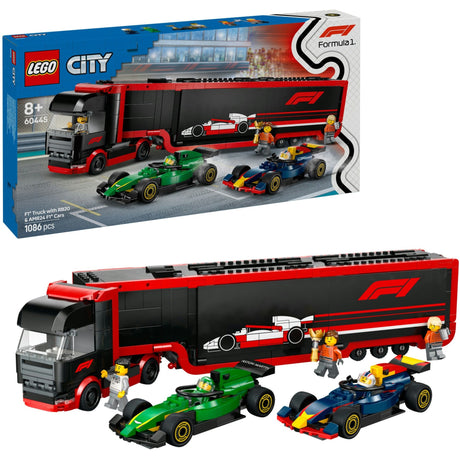 Lego City Ciężarówka F1 z zestawem samochodów RB20 i AMR24 F1® — 60445